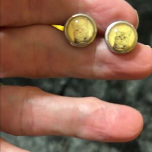 Cat Face Stud Earrings - Yellow Cabochon